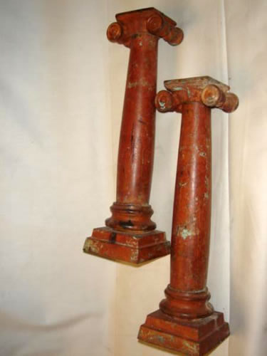Pair bronze column candlesticks painted