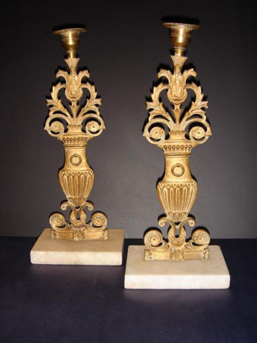 Bronze and Marble Louis XVI candlesticks