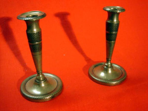Rare Directoire brass candlesticks 1790