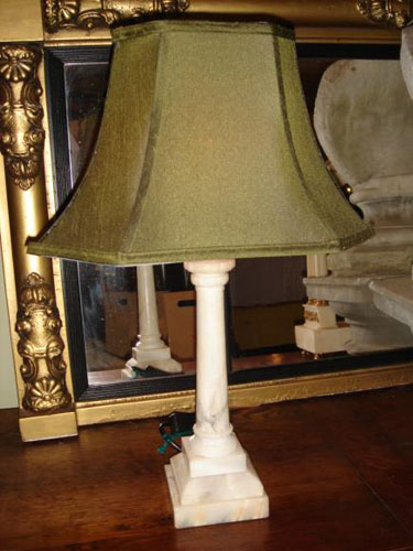 Pair white marble columnar table lamps