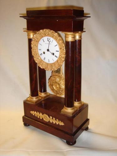 French Empire Mahogany Portico clock