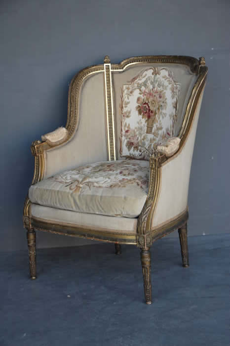 19th Century French Louis XVI Style Fauteuil Chair in Striped