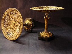 Rare pair neoclassical gilt bronze tazza