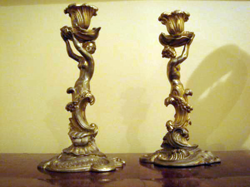 Pair rococo ormolu bronze candlesticks