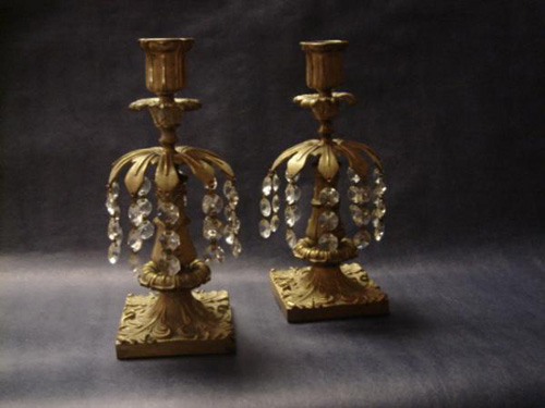 Pair Regency gilt bronze candle lustres