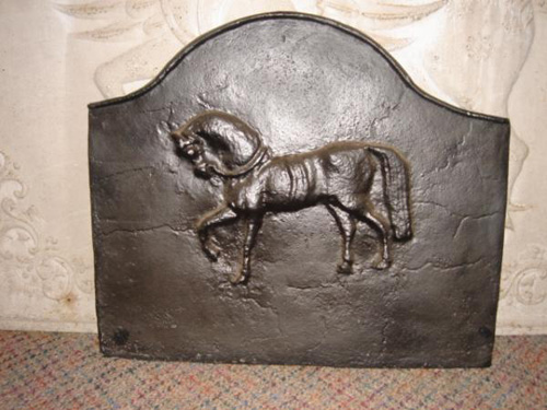 antique French Cast iron Horse fireback